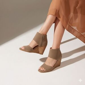 Lucky Brand Rittly Suede Ankle Cuff Wedge Sandal Sz: 7.5 - Brindle